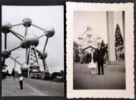 Ezüst(Ag) atomiumot ábrázoló levélnyitó kés, jelzett, h: 15,5 cm, nettó: 24,5 g + 2 db atomiumot ábr...