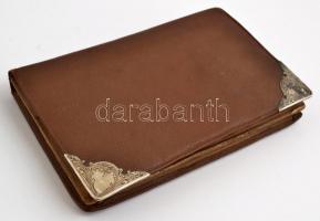 Bőr színházi táska, jelzett ezüst (Ag.) rátétekkel (jelzett mesterjeggyel), jó állapotban, 21×13 cm