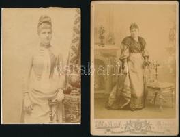cca 1880-1890 Hölgyek műtermi portréi, 2 db keményhátú fotó, egyik körbevágva, Zelesny és Elbl és Pietsch műterméből, 14×9,5 és 16×10,5 cm