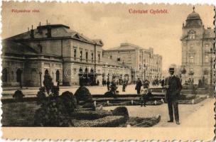 1907 Győr, pályaudvar rész, vasútállomás. Berecz Viktor kiadása