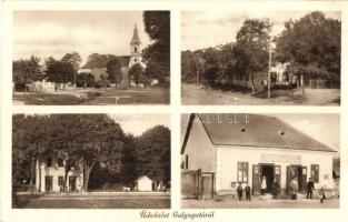 1942 Galgaguta, Látkép, Vasútállomás, Evangélikus templom és paplak, utcakép, Hangya fogyasztási szövetkezet üzlet