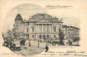 1900 Budapest VIII. Népszínház, villamosok, drogéria. Divald 145.  (Rb)