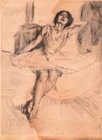 Prihoda István (1891-1956): Balerina. Rézkarc, papír, jelzett, foltos, üvegezett keretben, 38×29 cm