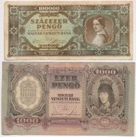 4db-os pengő bankjegy tétel, benne 1930. 100P + 1941. 20P + 1943. 1000P + 1945. 100.000P T:III,III-