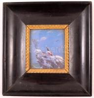 Olvashatatlan jelzéssel: Madár a fiókáival. Olaj, falemez, üvegezett keretben, 11×10 cm