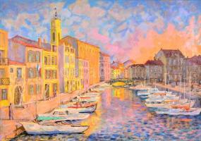 Gödi Vass István (1941- ): Martigues, olaj, vászon, jelzett, fa keretben, 48,5×69 cm