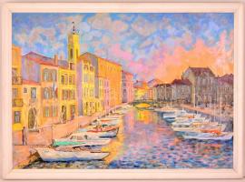 Gödi Vass István (1941- ): Martigues, olaj, vászon, jelzett, fa keretben, 48,5×69 cm