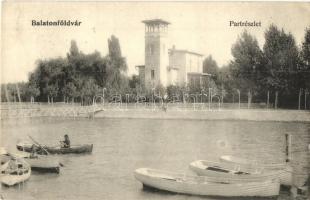 1906 Balatonföldvár, part, csónakázók, villa. Kiadja Gerendai Gyula (EK)