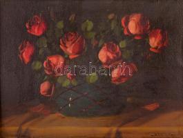 Murin Vilmos (1891-1952): Rózsás csendélet. Olaj, vászon, jelzett, keretben, 31×40 cm