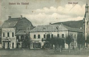 Naszód, Nasaud; Piata Unirii / utcakép, Mercur szálloda, Emil Fetti üzlete / street view, hotel, shops + 1940 Tábori postahivatal 29. (fa)