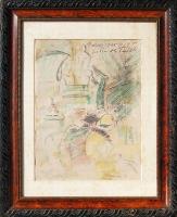 1925 Vaszary János (1867-1939): Jardin des Tuille szignált; kréta, papír keretben 50x60cm