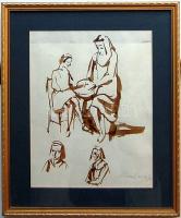 1936 Holló László (1887-1976): Vázlatok; szignált akvarell, papír; keretben 33x40cm