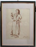 1936 Holló László (1887-1976): Köntösben; szignált akvarell, papír; keretben 33x43cm