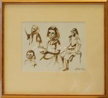 1939 Holló László (1887-1976): Vázlatok; szignált akvarell, papír; keretben 49x43cm