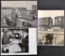 cca 1949 Gerő Ernő közlekedési miniszter vasúti pálya és híd átadó ünnepségen. 3 db fotó 24x18 cm