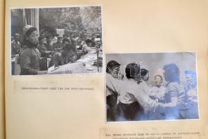 cca 1950 Fényképek a koreai háborúból. 85 db fotó orosz nyelvű képaláírásokkal selyem borítású album...