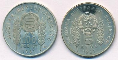 1981. 100Ft Cu-Ni + 5L Cu-Ni "Bulgária 1300 éves" magyar-bolgár közös kiadás, eredeti tokb...
