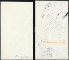 1965 Kass János (1927-2010): Auschwitz I., 2 db. Ofszet, papír, az hátoldalán aláírt, a másik hátold...