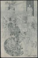 Kass János (1927-2010): Az ember tragédiája, 11. szín: London. Rézkarc, papír, jelzett, körbevágott, 24×15 cm