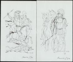 Kass János (1927-2010): 8 db görög témájú illusztráció. Ofszet, papír, jelzettek, 24x14 cm.