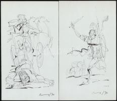 Kass János (1927-2010): 8 db görög témájú illusztráció. Ofszet, papír, jelzettek, 24x14 cm