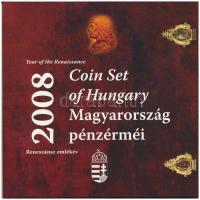 2008. 1Ft-100Ft (7xklf) Reneszánsz emlékév forgalmi sor szettben + Mátyás denár Ag fantáziaverete Reneszánsz emlékév dísztokos forgalmi szettben T:BU kis patina Adamo FO42.3