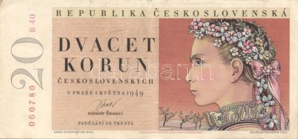 Csehszlovákia 1927. 10K "Specimen" lyukasztással T:II+ 1949. 20K T:II/III+ + Szlovákia 1940. 100K "Specimen" lyukasztással T:III