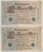 Német Birodalom 1910. 1000M zöld pecsét, hétjegyű sorszámmal (4x) T:III
German Empire 1910. 1000 Ma...