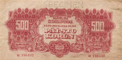 Csehszlovákia 1944. 500K + 1000K "Specimen" lyukasztással T:II-,II/III+
