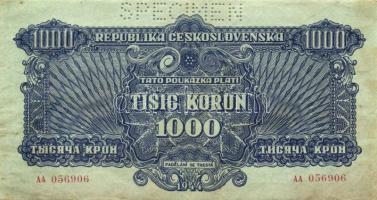Csehszlovákia 1944. 500K + 1000K "Specimen" lyukasztással T:II-,II/III+