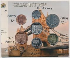 Nagy-Britannia 2008. 1p-1Ł (7xklf) forgalmi sor, vágott karton dísztokban T:1-,2  Great Britain 2008. 1 Penny - 1 Pounds (7xdiff) coin set in cut cardboard case C:AU,XF