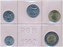 San Marino 1992. 1L-1000L (10xklf) forgalmi sor, dísztokban, tanúsítvánnyal, közte 1988. 1000L Ag &q...