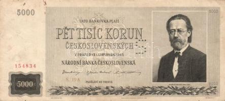 Német 3. Birodalom /Cseh és Morva Protektorátus 1942. 1000K "Specimen" lyukasztással T:II + Csehszlovákia 1945. 5000K "Specimen" lyukasztással T:II