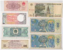Vegyes 7db-os bankjegy tétel, benne kínai, csehszlovák, orosz és ceyloni bankjegyek T:III,III-