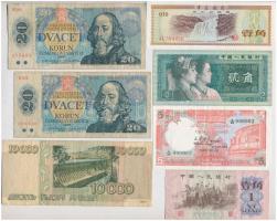 Vegyes 7db-os bankjegy tétel, benne kínai, csehszlovák, orosz és ceyloni bankjegyek T:III,III-