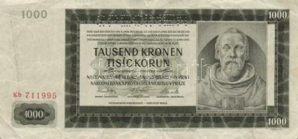 Német 3. Birodalom /Cseh és Morva Protektorátus 1942. 1000K "Specimen" lyukasztással T:II ...