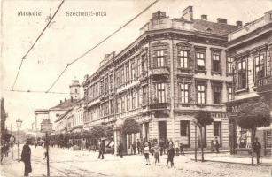 1915 Miskolc, Széchenyi utca, Hotel Kepes Nagyszálloda, kávéház, Fonciere biztosító fiókja, üzletk (fa)