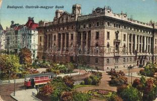 Budapest V. Osztrák-Magyar Bank, villamos, lovaskocsi. Erdélyi udv. fényképész felvétele (kopott sarkak / worn corners)