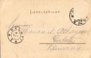 1902 Budapest, Duna részlet a Ferenc József hídnál, uszályok, piac a rakparton. Ganz Antal 27. (EB)