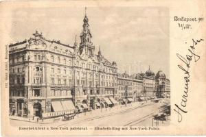 1901 Budapest VII. Erzsébet körút a New York palotával, New York kávéház, üzletek. Ganz Antal 102. (EK)