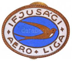 ~1930. Ifjúsági Aero Liga zománcozott fém gomblyuk jelvény BERÁN N. BPEST DÖBRENTEI ÚT 2 gyártói jelzéssel (23x28,5mm) T:2 / Hungary ~1930. Youth Aero League enamelled metal button badge, with BERÁN N. BPEST DÖBRENTEI ÚT 2 button badge (23x28,5mm) C:VF