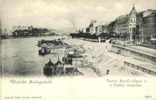 Budapest V. Ferenc József rakpart és a királyi vár, hajó kikötő. Kiadja Schmidt Edgar