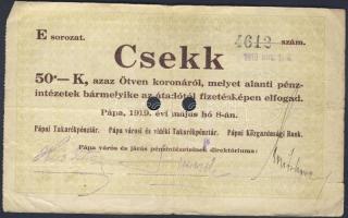 1919. Pápa 10K(3x), 20K(2x), 50K(8x) lyukasztással összesen 13db T:III