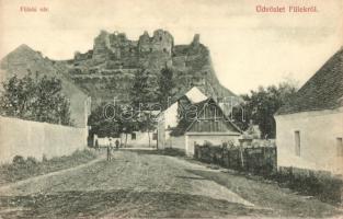 Fülek, Filakovo; füleki vár, utcakép. Kiadja Krämer Jeremiás / Filakovsky hrad / castle, street view (fl)