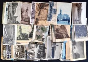 Kb. 100 db RÉGI magyar városképes lap, jobb lapokkal, közte fotók / Cca. 100 pre-1945 Hungarian town-view postcards with photos