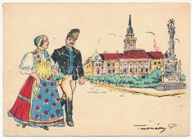 7 db RÉGI irredenta képeslap elcsatolt területek városaival és népviseletével: Szabadka, Arad, Zombo...