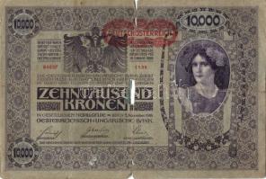 Ausztria 1918. Osztrák-Magyar Bank kiadása 10000K piros "Deutschösterreich" fny-sal (5x) T...