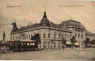 1908 Nagyvárad, Oradea; Kereskedelmi Csarnok, villamos, Silbermann üzlete. W.L. 973. / Hall of Trade, tram, shops (EB)