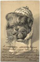 1902 Dog with rose in his mouth. Emb. litho (EK)