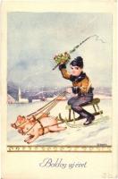 5 db RÉGI karácsonyi, újévi és gyerek üdvözlőlap / 5 pre-1945 Christmas, New Year and children greet...